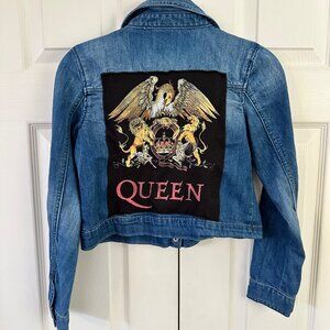 Kids Vintage Rock Band Denim Jacket: Upcycled Unisex Size L